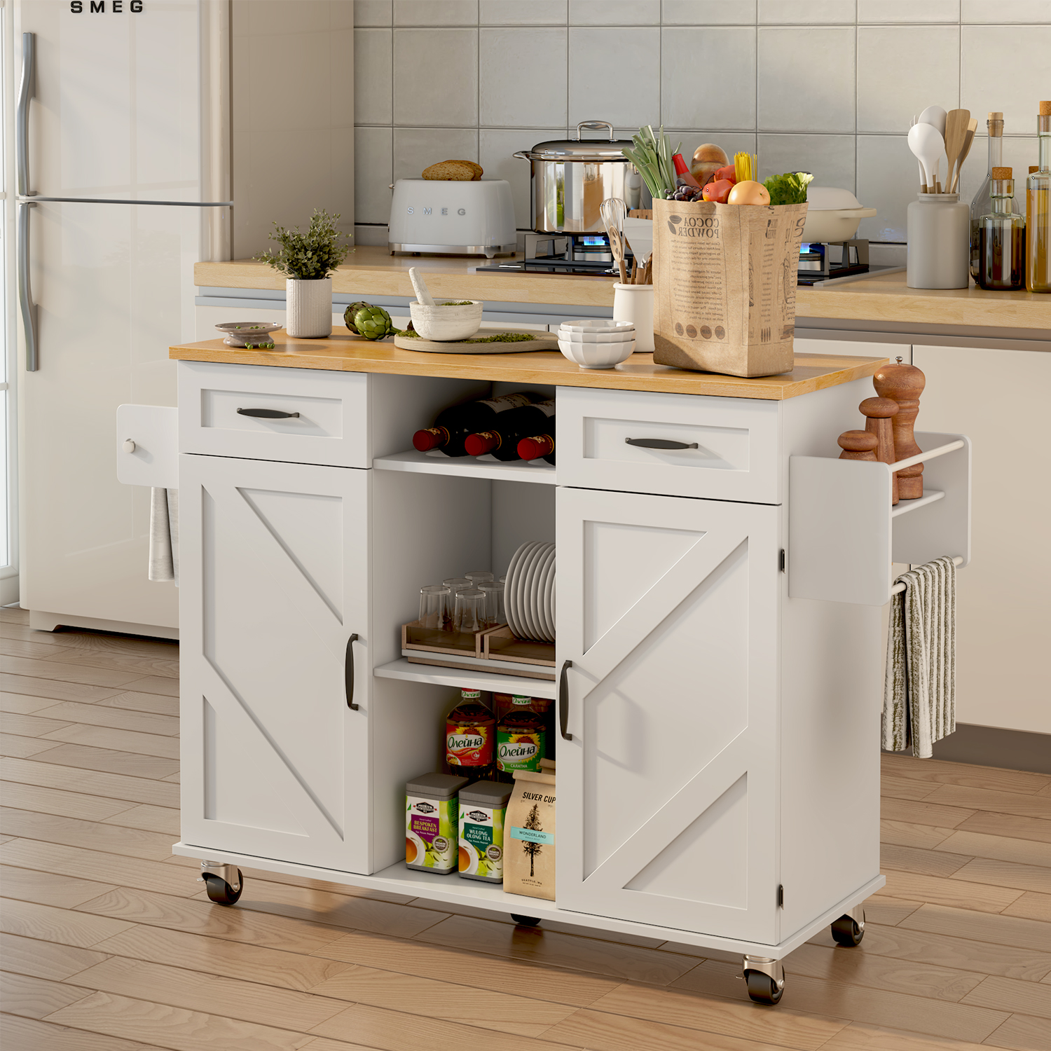 Amazon.com: knoworld 51.5'' Rolling Kitchen Island with Storage